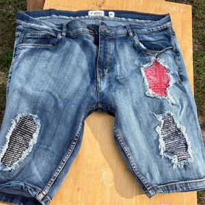 FWRD Men's Denim Shorts with Red and Black Patches